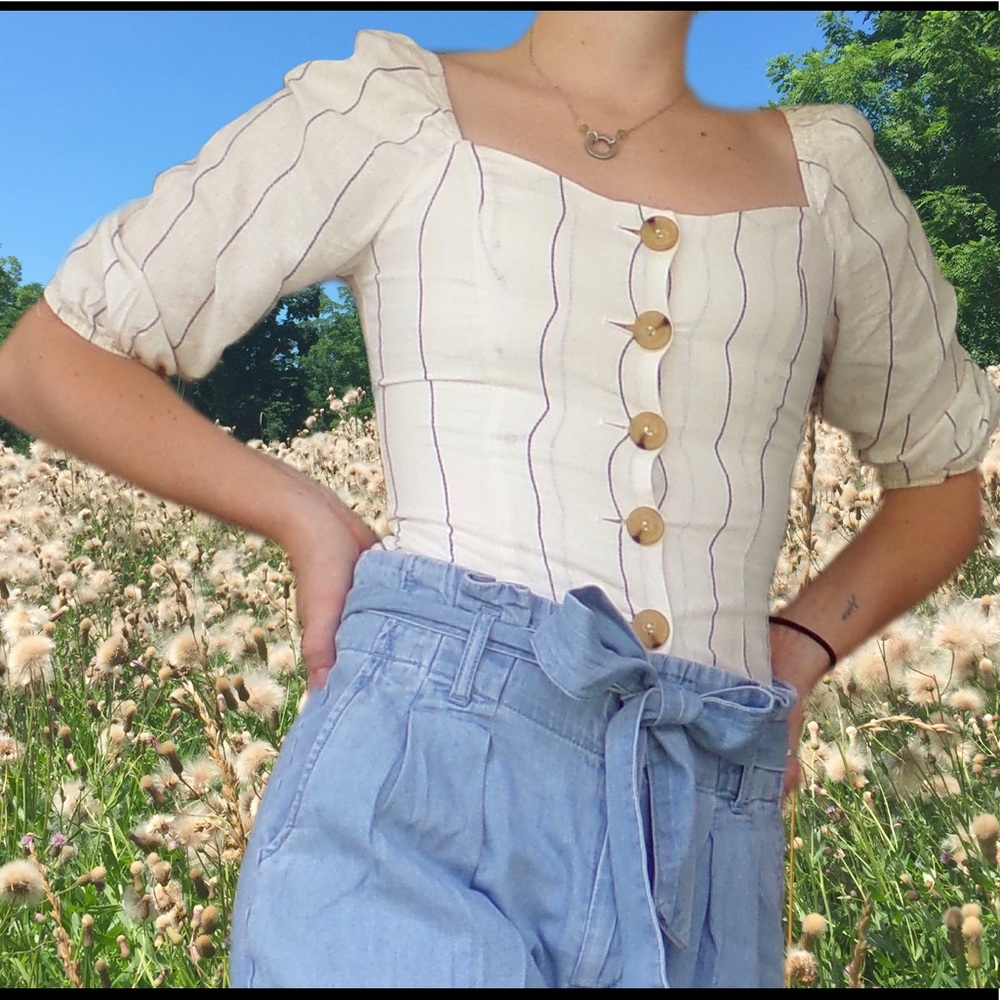 Linen Puff Sleeve Top